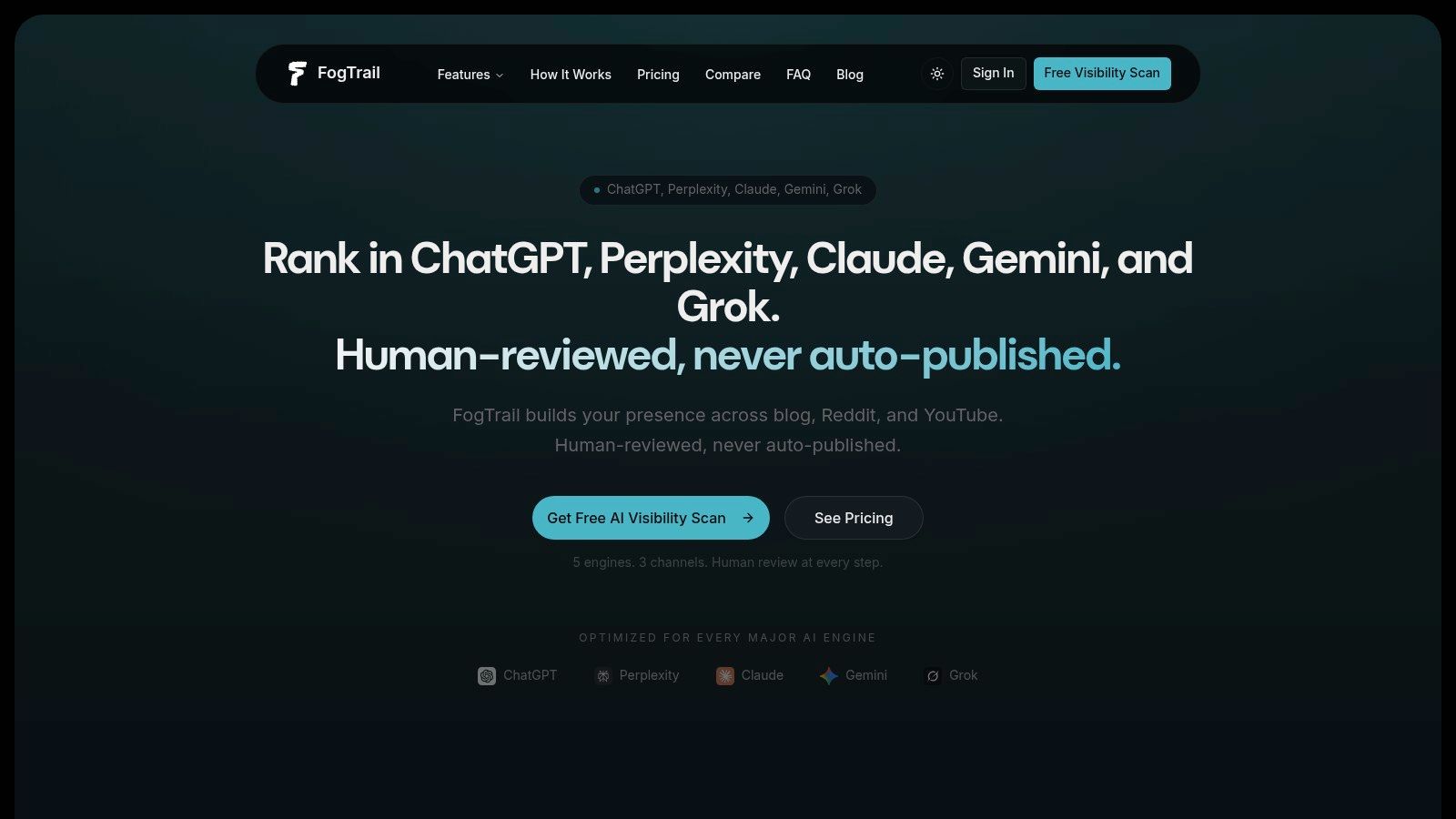 FogTrail, AI Visibility Scans + Managed GEO Options